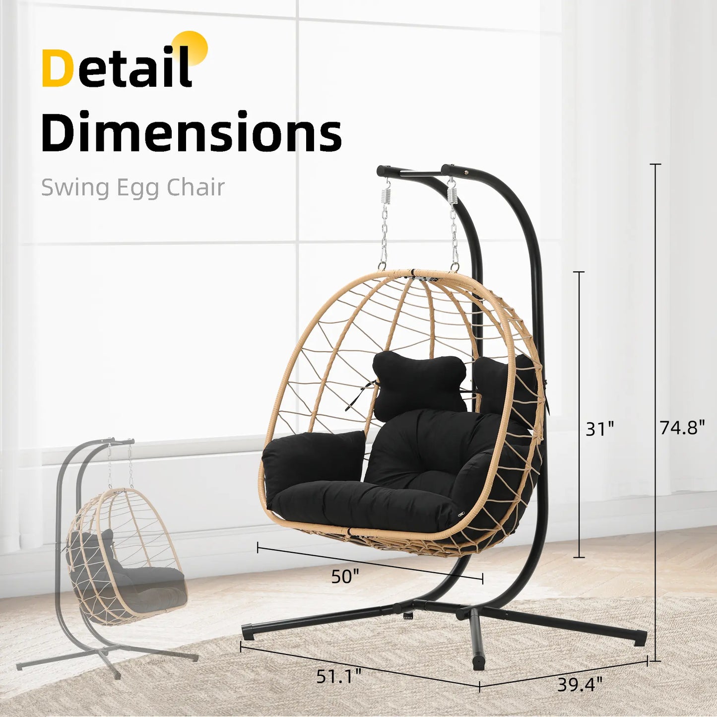 RIWENGO Double Hanging Chair with Cushions - Soft and Comfortable Swing Chair