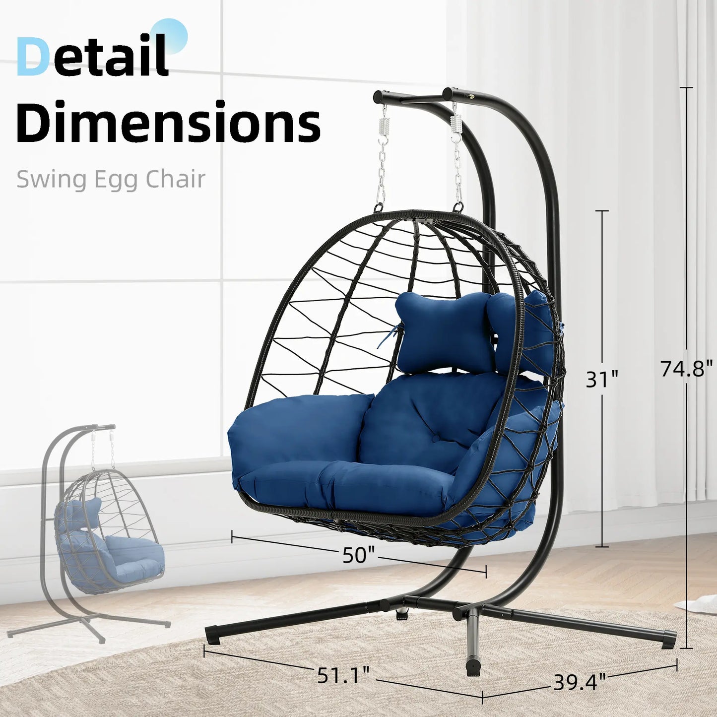 RIWENGO Double Hanging Chair with Cushions - Soft and Comfortable Swing Chair