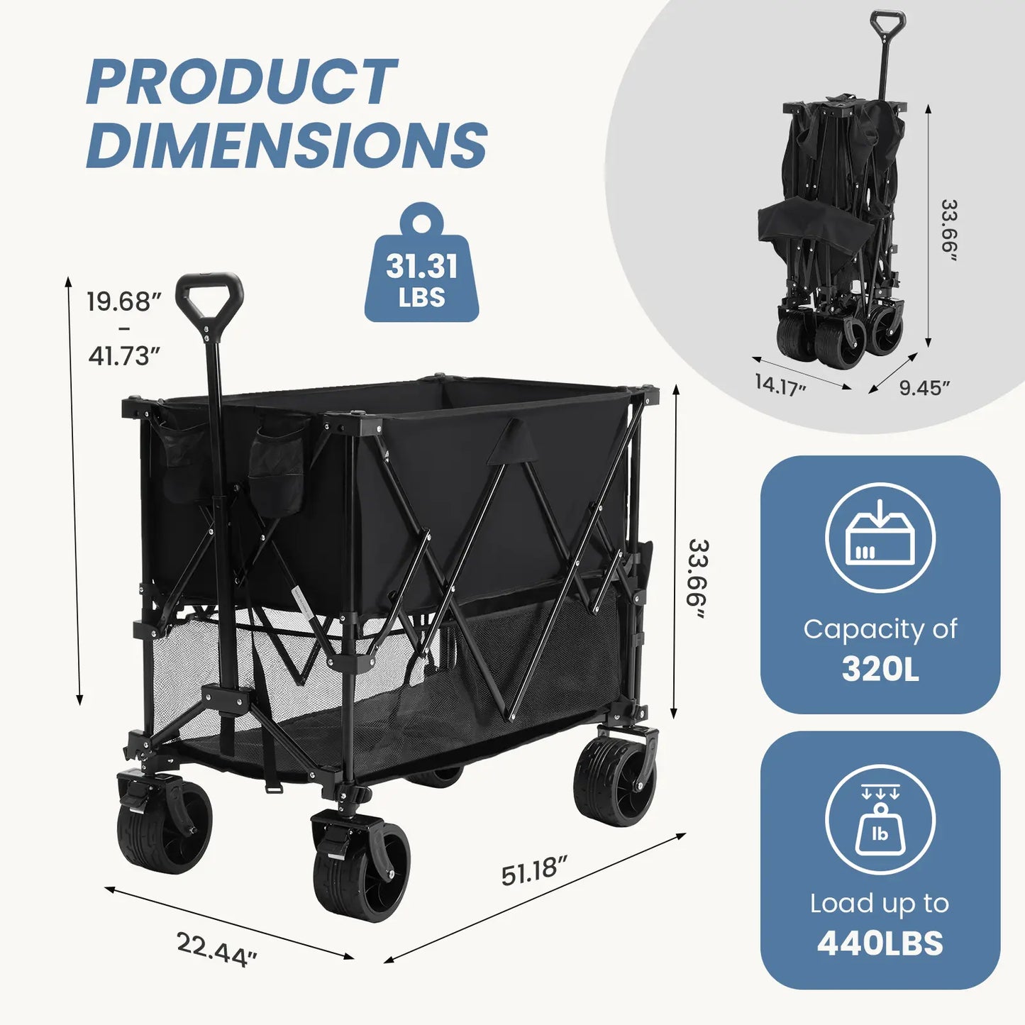 Large Capacity Folding Double Decker Wagon with Brakes