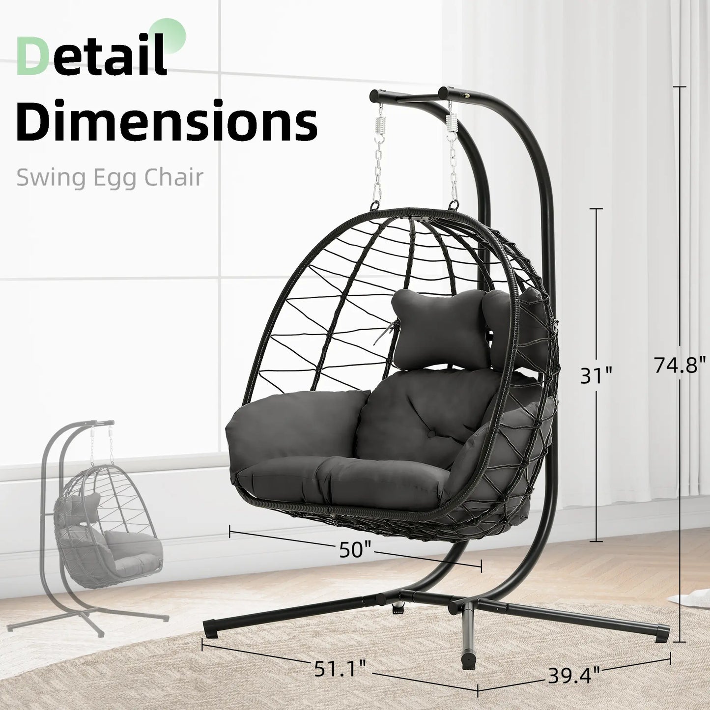 RIWENGO Double Hanging Chair with Cushions - Soft and Comfortable Swing Chair