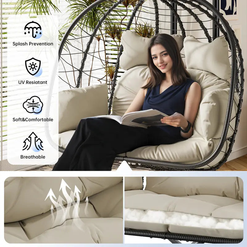 RIWENGO Double Hanging Chair with Cushions - Soft and Comfortable Swing Chair