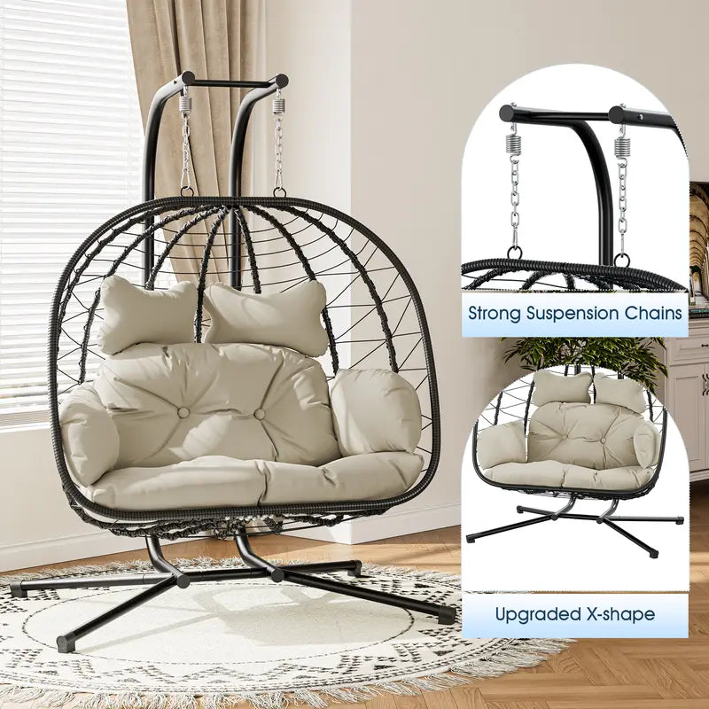 RIWENGO Double Hanging Chair with Cushions - Soft and Comfortable Swing Chair